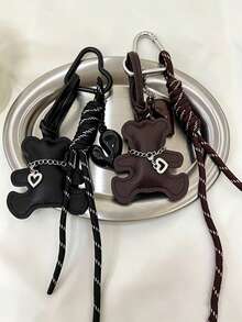 Vintage Faux Leather Bear Bag Charm Keychain, Cute Heart Pendant Braided Rope Handbag Accessory, Y2K Retro Aesthetic Backpack Charms For Women Girls - Multicolor - View 5
