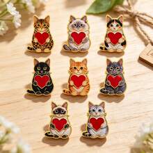 Cute Heart Holding Cat Enamel Pins Set, Lovely Kitten Lapel Brooches, Pet Animal Badges For Jackets Backpacks Hats, Sweet Jewelry Gifts For Cat Lovers - Multicolor - View 4