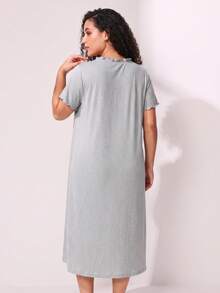 Spring/Summer Plus Size Loose Ruffle Milk Silk Nightgown Dress For Women, Bow Ruffle, Elegant Casual Sweet - Light Grey - View 3