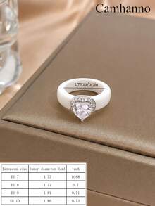 1pc Pink Soft Silicone Ring With Heart Halo Zirconia Accessories, Skin Friendly And Wear‑Resistant, Versatile Ring For Daily Atmos - Silver - View 6