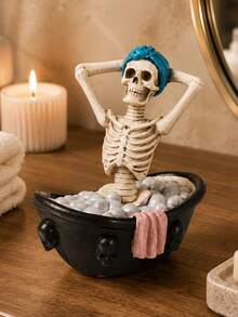 1pc Funny Skeleton Bathtub Figurine, Quirky Gothic Bathroom Decor, Skeleton Bathing Desktop Ornament, Unique Home Countertop Decoration, Novelty Gift For Friends And Skeleton Enthusiasts - A - View 9