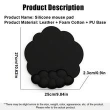 1pc Cloud-Shaped Ergonomic Wrist Rest Mouse Pad, Memory Foam Filled, Leather Surface, Waterproof & Anti-Slip PU Bottom, Slow Rebound Wrist Support Cushion, Relieves Wrist Fatigue, Easy To Clean, Cute Office Gaming Home Desktop Accessory - View 3