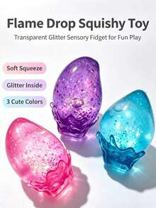1pc Transparent Glitter Flame Drop Maltose Squishy Toy With Wave Base, Soft Squeeze Stress Relief Fidget Toy, Aesthetic Desktop Ornament, Birthday Party Gift For Teens Kids, Random Color - Multicolor - View 5