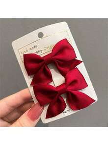 Kids Bowknot Hair Clips, Cute Bow Hair Accessories For Baby Girls, Random Color Delivery - Red - View 3