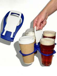 Foldable 4-Cup Beverage Carrier, Portable Coffee/Beer/Soda Cup Holder For Car, Camping, Takeout, Party - Multicolor - View 1