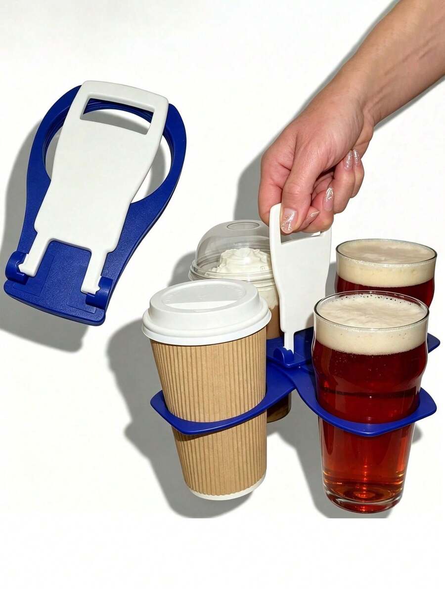 Foldable 4-Cup Beverage Carrier, Portable Coffee/Beer/Soda Cup Holder For Car, Camping, Takeout, Party - Multicolor - View 1
