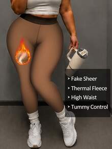 1pc/2pcs Women's Plus Size Warm Tights, Sexy Slim Fit Faux Translucent Thermal Lined Leggings, Winter Thickened Warm Fleece Tights, Women's Fashion Tights - Multicolor - View 20
