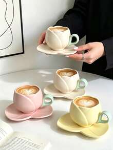 Ensemble de 1 ou 6 tasses à café et soucoupes en céramique artisanale, convient pour une utilisation au micro-ondes et au lave-vaisselle; idéal pour l'espresso et le café arabe. Tasses à café de style saoudien, parfaites pour le thé de l'après-midi, les cafés et la cuisine – le cadeau idéal - Multicolore - Voir 1