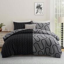 Soft Brushed Microfiber Duvet Bedding Set Wave Pattern For Household Bedroom - Black and Grey Waves - View 3