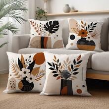4pcs Abstract Vase & Plant Pattern Throw Pillow Covers, Single-Sided Printed Zipper Closure Cushion Covers, 45*45CM Pillow Covers Suitable For Home Bedroom Living Room Sofa Decoration, Decorative Cushion Covers Holiday Gift, Pillow Insert Not Included - Multicolor - View 7