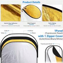 New Style 5‑In‑1 Oval Collapsible Photography Reflector Board 60*90cm Multi‑Disc Fill Light Diffuser 90x120cm Outdoor Studio Live Streaming Lighting Kits Photography Backdrop Props Accessories - View 3