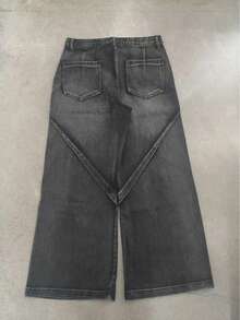 1pc Men's Distressed Vintage Wash Deconstructed Patchwork Wide Leg Jeans (Product Does Not Include Belt And Accessories) - Black - View 11
