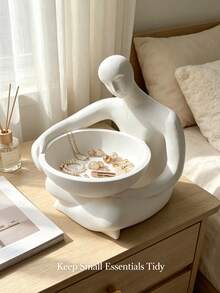 Modern Art Human‑Shaped Jewelry Tray, White Resin Decor Trinket Dish, Multi‑Scene Key & Small Accessories Organizer, Aesthetic Table Sculpture Ornament For Bedroom Vanity Entryway Home Decoration - Multicolor - View 2