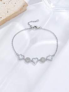 1 buah Gelang Rantai Berbentuk Hati yang Elegan dan Lucu, Dapat Diatur Ukurannya, Cocok untuk Pemakaian Sehari-hari dan Pesta Wanita - Gelang berbentuk hati - View 5