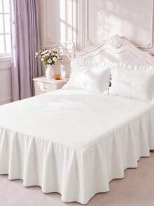 1pc White Bed Skirt Bedspread Bed Sheet, Cozy Room Decor Home Textile, Ruffle Hem With Elastic Corner Straps, Soft Breathable Comfortable, Suitable For Single/Double/Queen/King Size Bed, All Season Use, Machine Washable, Mattress Protector - White - View 9