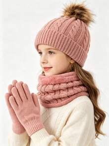 3pcs/Set Autumn/Winter Knitted Children's Hat Set - Multicolor - View 7