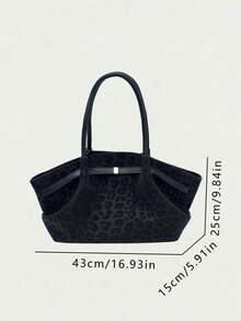 Leopard Print With Subtle Pattern And Metal Buckle Accents, Large Capacity For Multiple Personal Items, Suitable For Commuting, Shopping, Short Trips, Elegant And Fashionable Shoulder Bag - Black - View 2