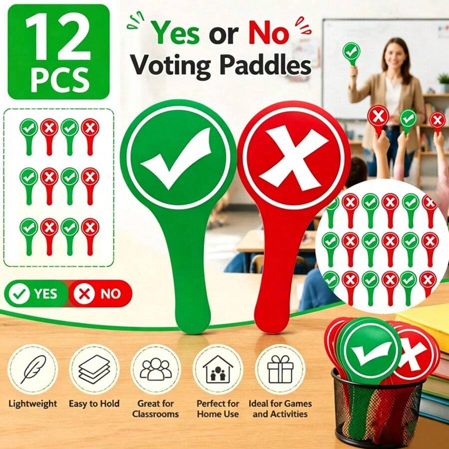 12pcs True/False Judgment Handheld Paddles, Green Checkmark Red Cross Double-Sided Handheld Signs, Lightweight For Q&A Interaction, Quick Response Scoring, Competition, Event Voting, Thick Material Durable And Easy To Grip - A - View 1