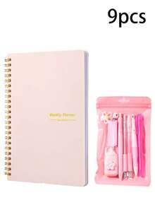 1/8/9pcs Pink Stationery Set, Includes Weekly Planner, Ballpoint Pen, Highlighter, Pencil, Eraser And More. Cute Girl Theme Stationery, Suitable For Young Girls And Teenagers, Back To School Essential, Perfect For School And Classroom Use - Multiple Styles - View 11