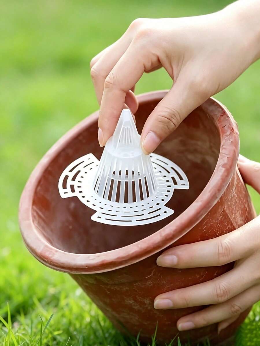 5pcs Flower Pot Bottom Filter Mesh, Durable Plastic Cone-Shaped Root Protector, Cage Structure Prevents Root Rot And Enhances Drainage, Suitable For Indoor And Outdoor Flower Pots, Indoor Gardening Accessories