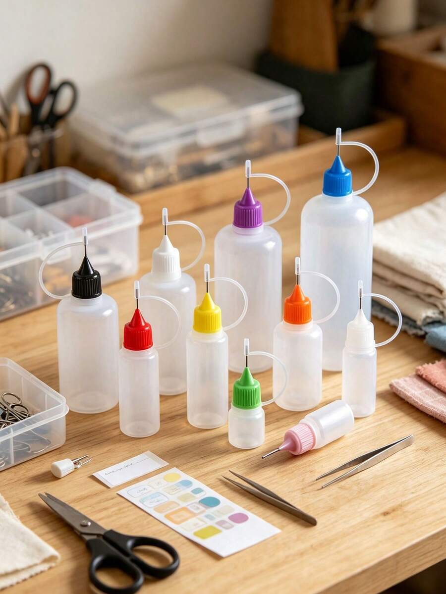 1/3pcs 30ml Empty Glue Bottles With Precision Needle Tip Applicator, Refillable Liquid Dispensing Dropper, Easy Squeeze, Suitable For Paper Craft DIY Handmade School - Multicolor - View 1