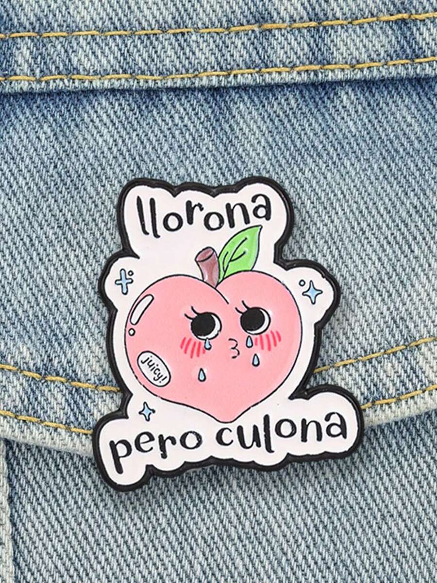 QIHOO 1PC Cartoon Blush Peach Enamel Brooch Spanish Text Lapel Pin Clothing Bag Cute Accessory - Multicolor - View 1