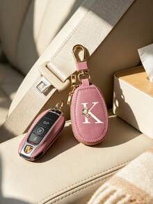 Multifunctional Key Case, Decorated With Fashionable Pink Floral And White Letter A-Z Pattern, Pink Keychain. Zipper Keychain, Floral Pattern Design, Zipper Storage Bag, Car Key Organizer, Car Key Chain, Compact Portable Key Bag With Minimalist Design, Travel Accessory, Elegant Ornament, Suitable For Home, Office, Travel, Car, Men And Women, Perfect Gift For Friends, Family, Couples, Anniversary, Birthday, Wedding, Graduation, And Teacher's Day - Multicolor - View 6