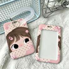 Kawaii Girl Slide‑Open Card Holder Hard ID Card Protector With Coil Wrist Strap For Student Campus Bus Meal Card - A - View 4