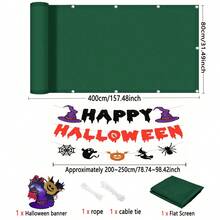 Halloween DIY Yard Decor, Balcony Privacy Screen, Balcony Railing Privacy Screen + Detachable Halloween Bunting, Reusable Porch, Fence Cover Decoration With Rope Ties - Dark Green - Multicolor - View 11