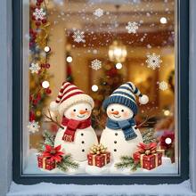 1pc Cartoon Snowman Christmas Window Decal, Snowman Snowflake Glass Decal, Removable And Reusable Window Decal, Suitable For Winter Holiday Decorations In Living Rooms And Store Windows - Multicolor - View 1