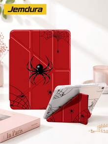Jemdura Pure Red Spider Web Pattern Acrylic Tablet Protective Case, Compatible With IPad 10.2/10.5 Inch, IP10/11th Gen (A16)/ Air 8 2026 (11-Inch), Mini6/7 8.3 Inch, Air5/6/7 10.9 Inch/11 (M2/M3), With Pencil Slot Storage, Y-Fold Flip Cover Protective Case, Multi-Angle Folding, Best Halloween Gift - Multicolor - View 2