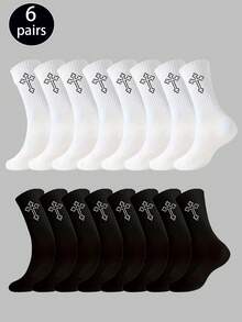 1/4/6 Pairs Men's Multi-Function Comfortable Black & White Design Short Socks, Suitable For All Seasons, Autumn Wear - Multicolor - View 13