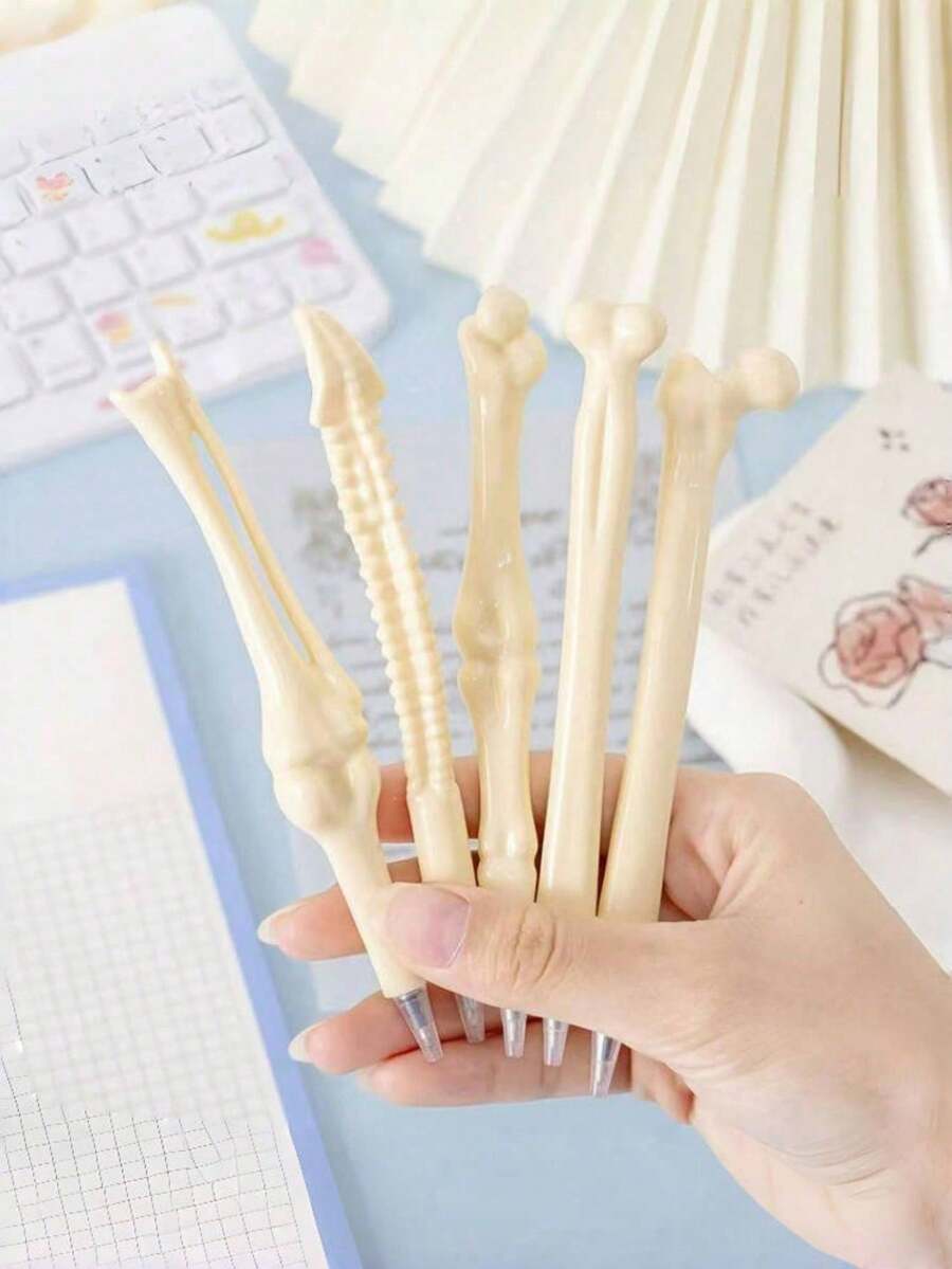 5pcs Bone-Shaped Ballpoint Pens, Oval Ergonomic Design, Medium Point Tip, Plastic Material Retractable, Suitable For Nurses, Doctors, Office Use And Medical Notebook Writing, Ideal Gift - A - View 1