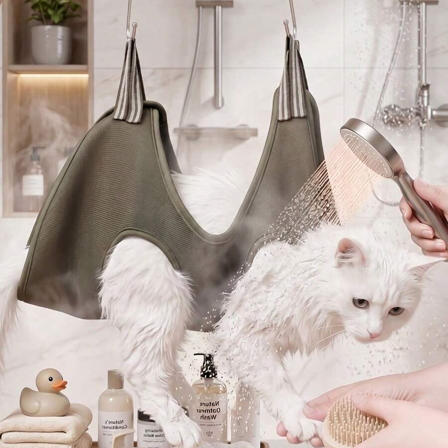 4-In-1 Pet Grooming Hammock Set - Professional Cat & Dog Nail Trimming And Ear Cleaning Tools, Includes Breathable Mesh Restraint Bag, S-Shaped Hook And Nail Clipper, Random Color