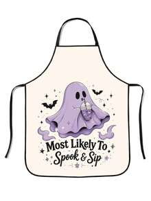 1pc Halloween Pumpkin Ghost Apron, American Cartoon Funny Slogan Print, Polyester Material, 55*68cm, Home Use Cocktail Baking Anti-Stain Apron, Halloween Party Kitchen Gift Workwear - Multicolor - View 11