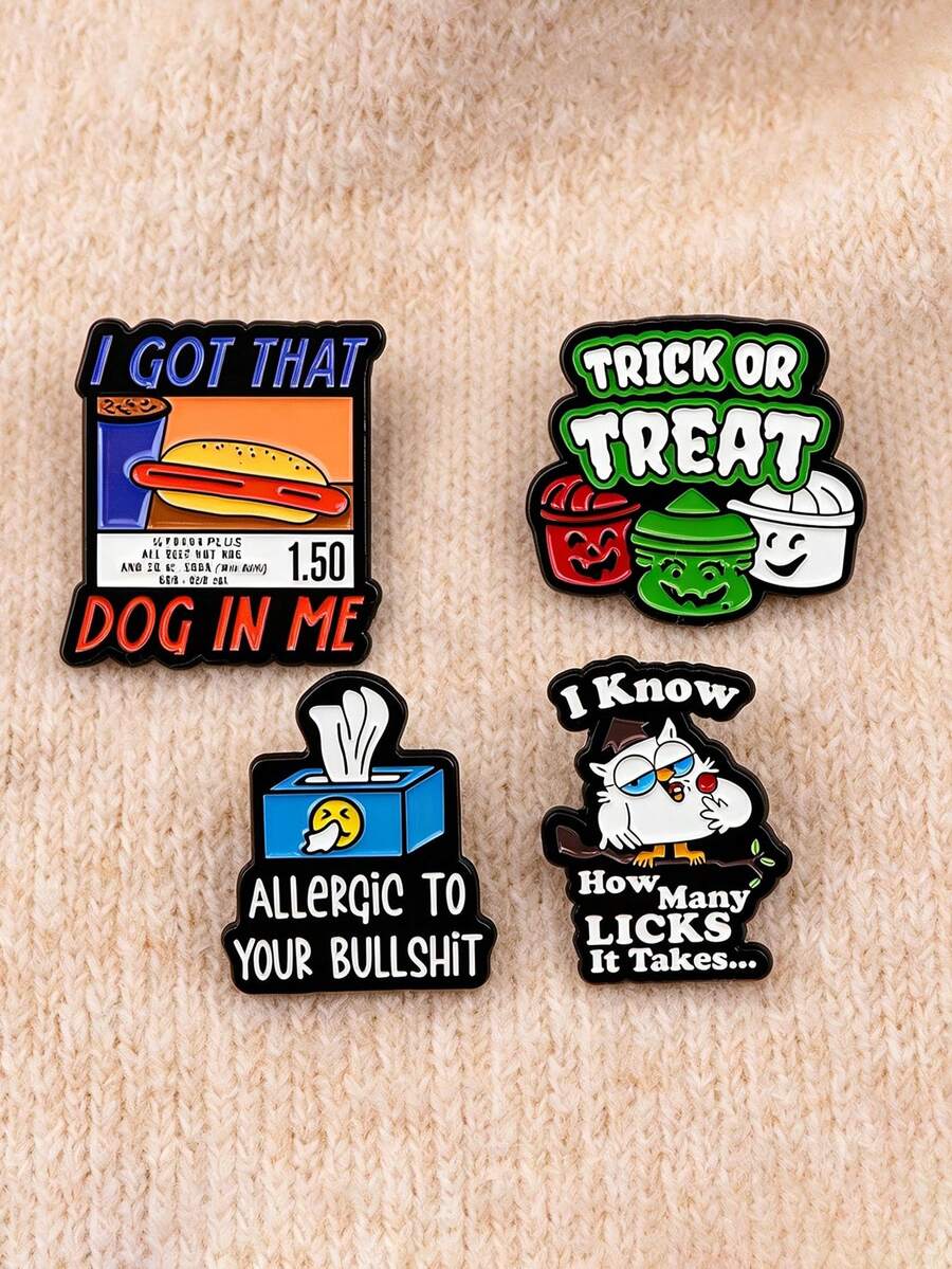 1pc European & American Funny Cartoon Quote Metal Alloy Quirky Pattern Brooch, Women's Daily Backpack Accessory - Multicolor - View 1