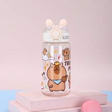 1pc 500ml Cute Capybara Plastic Water Cup, Large Capacity Straw Portable Baby Cartoon Travel Cup - Multicolor - View 11