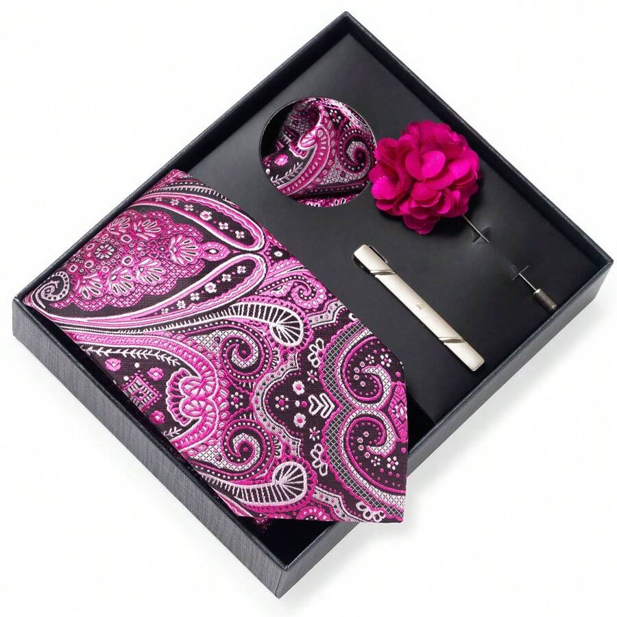 AlanKing Paisley Pattern Design Men's Tie Set Gift Box, Contrasting Color Combination Emphasizing Unrestrained Style, Perfect For Parties And Casual Holidays - Multicolor - View 1