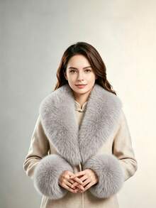 Light Luxury Fox Fur Collar & Cuff Set, Fluffy Warm Faux Fur Trim - Multicolor - View 14