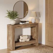 LITTLE TREE 105cm Farmhouse Console Table, Behind Couch Sofa Table With Open Storage Shelves For Living Room, Hallway, Foyer, Easy Assembly - Light Brown - View 3