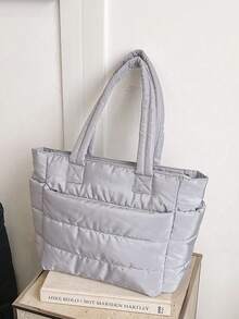 1 pieza Bolso tote acolchado para mujer, diseño de bolsillo delantero de gran capacidad, asas dobles, adecuado para la temporada escolar, desplazamientos, yoga, viajes cortos, almacenamiento diario - Varios estilos - Ver 15