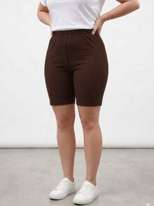 short con elastico  Casual    Tela    Ninguno    dama  Playa  Diario  Casa    PRIMAVERA-OTOÑO - Marrón Chocolate - Ver 1