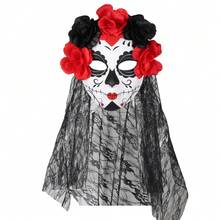 1pc/Day Of The Dead Floral Lace Veil Mask, Halloween Ghost Bride Party Ball Cosplay Costume Photo Prop - Multicolor - View 1