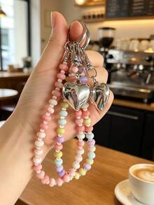 1pc Elegant Cute ABS Plastic (ABS Resin) Heart Keychain Pendant, Car Key Ring, Bag Charm, Beaded Key Chain - Heart - View 1
