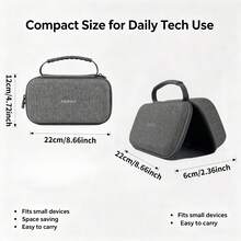 EVA Hard Shell Electronic Organizer Bag, Portable Travel Storage Pouch With Rubber Handle And Dual Zippers, Suitable For Phone, Earphones, Cables, Charger, Power Bank - Grey - View 7