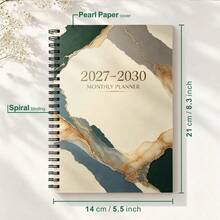 1PC A5 4-Year Monthly Planner 2027-2030, Classic Blue Floral Cover Spiral Notebook, 48 Month Calendar With Tabs, Twin-Wire Bound Premium Paper, Weekly & Monthly Schedule Organizer For Student Office School - A5 - View 2