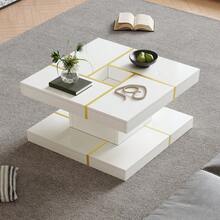 Minimalist Coffee Table / Two-Tier Coffee Table Made Of Particle Board / Open Storage Top And Bottom / With A Groove In The Middle / Easy To Clean / Suitable For Living Room, Study / White - White - View 1