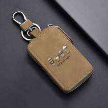 But First Coffee Suede Zipper Keychain Holder With Metal Ring Car Key Pouch - Brown - View 4