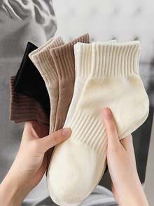 6/10 Pairs Women's New Coffee Color Series Multi-Function Solid Color Short Socks, Simple Comfortable Soft, Suitable For Student Style, Girl Forest Style, Sports Style, Elastic Waistband Anti-Slip Short Socks, Suitable For All Seasons Wear - Multicolor - View 1