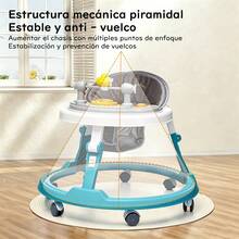 Andadera para Bebé 3 en 1 Multifuncional con Música y Luces, Plegable y Altura Ajustable para Bebés de 6 a 18 Meses - Azul - Ver 6